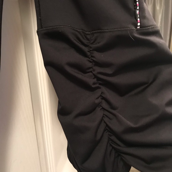 Bebe Sport Black Jacket with White Collar Pink & Black Stripes Ruched Bottom - Picture 9 of 10